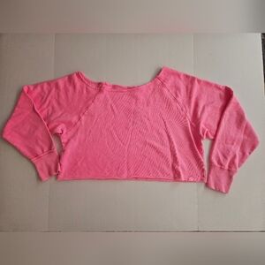 Nwt Joy Lab Large Cropped Hot Pink  Off The Shoulder Sweatshirt Acrive Raw Hem